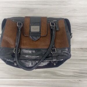 KENNETH COLE Shoulder Bag Tote Carryall Laptop Patent Leather Pony Cow Hair New